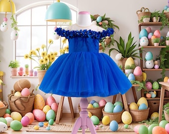blue floral easter dress Royal Dress: Handmade Spring Girl Outfit and the tulle is