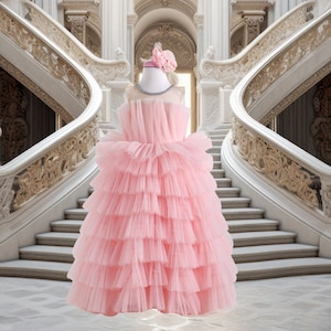 Fairy-Tale Prom Dress, Pink Premium Prom Dress, Toddler Girl Long Prom Dress, Tutu Ball Gown for Girls, Personalized Prom Dress for Girl