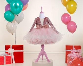 Sparkly Princess Birthday Dress: Rose Gold Sequin Tulle Gown