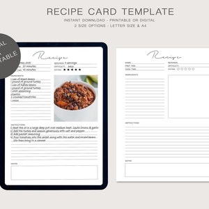 Eenvoudig recept kaartsjabloon - afdrukbaar of digitaal - Goodnotes - Instant Download - A4- of Letter-formaat
