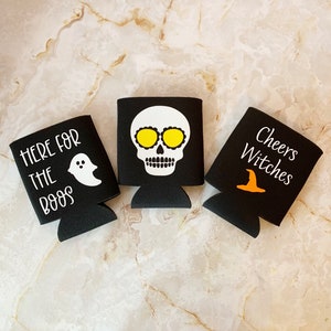 Halloween can coolers// Fall can coolers//Here for the Boos// Cheers Witches