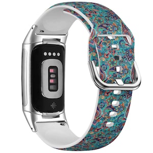 Traditional Boho Watch Band for FitBit Versa 1/2/3 4, FitBit Sense 1/2, FitBit Charge 4/5/6, Silicone Soft Sports Wristband Strap Bracelet