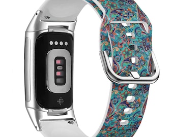 Traditional Boho Watch Band for FitBit Versa 1/2/3 4, FitBit Sense 1/2, FitBit Charge 4/5/6, Silicone Soft Sports Wristband Strap Bracelet