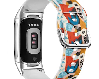 Contemporary Floral Hawaiian Pattern for FitBit Versa 1/2/3 4, FitBit Sense 1/2, FitBit Charge 4/5/6, Silicone Soft Sports Strap Bracelet