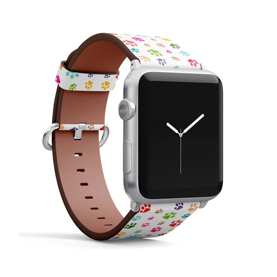 Cute Colored Dog Paw Prints Apple Watch Band 38mm 40mm 41mm 42mm 49mm Vegan Faux Leather Watch Strap Wrist Bracelet