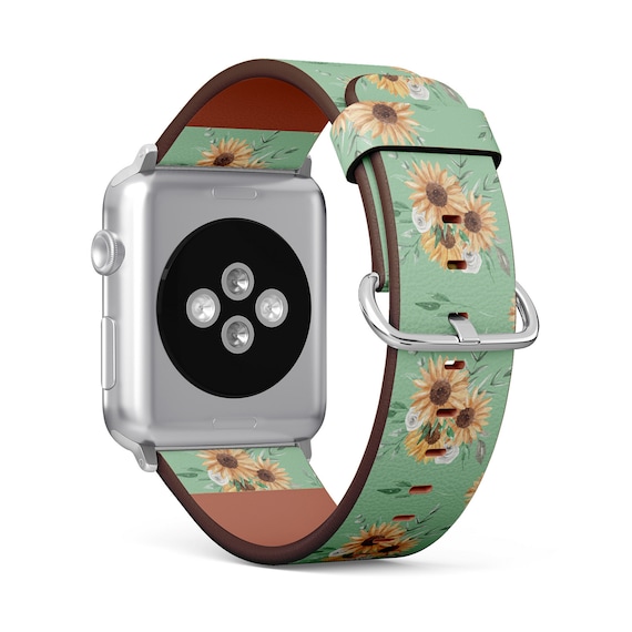 Impresion de hojas verdes de girasol Apple Watch Band 38mm 40mm 41mm 42mm 49mm pulsera de muneca de correa de reloj de imitacion de cuero sintetico vegano. Etsy Espana