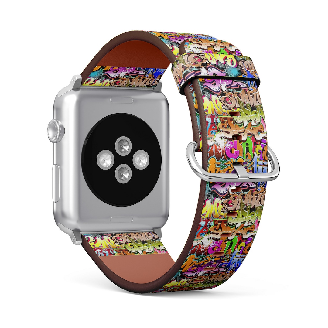 Graffiti Funky Print Apple Watch Band 38mm 40mm 41mm 42mm 49mm Vegan Faux leather Watch Strap Wrist Bracelet. Etsy