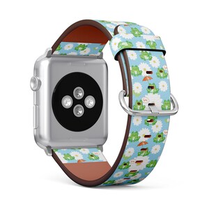 Funny Cartoon Frogs Print, Apple Watch Band ( 38mm / 40mm / 41mm / 42mm / 44mm / 45mm), Vegan Faux-Leather Watch Strap Wrist Bracelet.