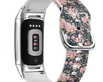 Cinturino per orologio con stampa floreale per FitBit Versa 1/2/3 4, FitBit Sense 1/2, FitBit Charge 4/5/6, cinturino sportivo morbido in silicone
