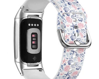 Seashells Starfish Watch Band for FitBit Versa 1/2/3 4, FitBit Sense 1/2, FitBit Charge 4/5/6, Silicone Soft Sports Wristband Strap Bracelet