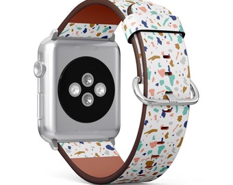 Terrazzo Print, Apple Watch Band ( 38mm / 40mm / 42mm / 44mm / 45mm), Vegan Faux-Leather Watch Strap Wrist Bracelet.