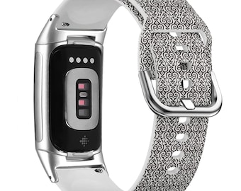 Flamingo Palm Leaves Watch Band for FitBit Versa 1/2/3 4, FitBit Sense 1/2, FitBit Charge 4/5/6, Silicone Soft Wristband Strap Bracelet