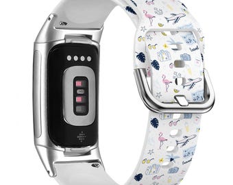 Travel Summer Vacation Print Watch Band for FitBit Versa 1/2/3 4, FitBit Sense 1/2, FitBit Charge 4/5/6, Silicone Soft Sport Wristband Strap