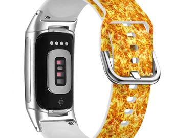 Flame Fire Pattern Watch Band for FitBit Versa 1/2/3 4, FitBit Sense 1/2, FitBit Charge 4/5/6, Silicone Soft Sports Wristband Strap Bracelet