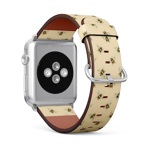 Cute Honey Bee Print, Apple Watch Band 38mm / 40mm / 41mm / 42mm / 49mm, Vegan Faux-Leather Watch Strap Wrist Bracelet. image 2