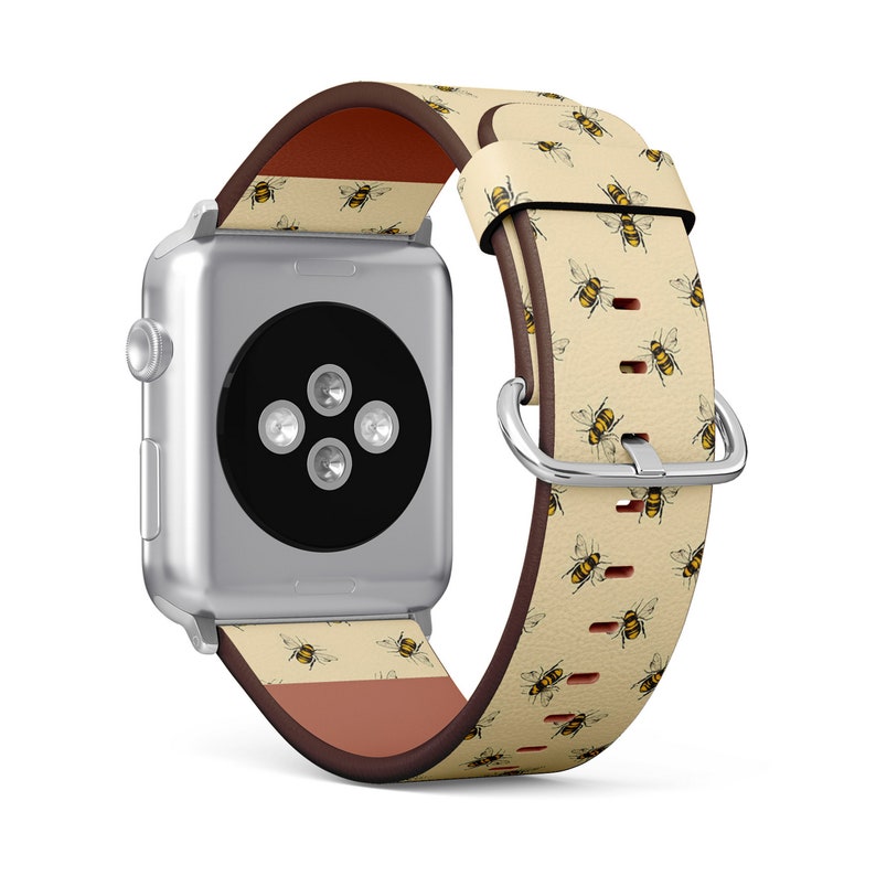 Cute Honey Bee Print, Apple Watch Band 38mm / 40mm / 41mm / 42mm / 49mm, Vegan Faux-Leather Watch Strap Wrist Bracelet. image 2