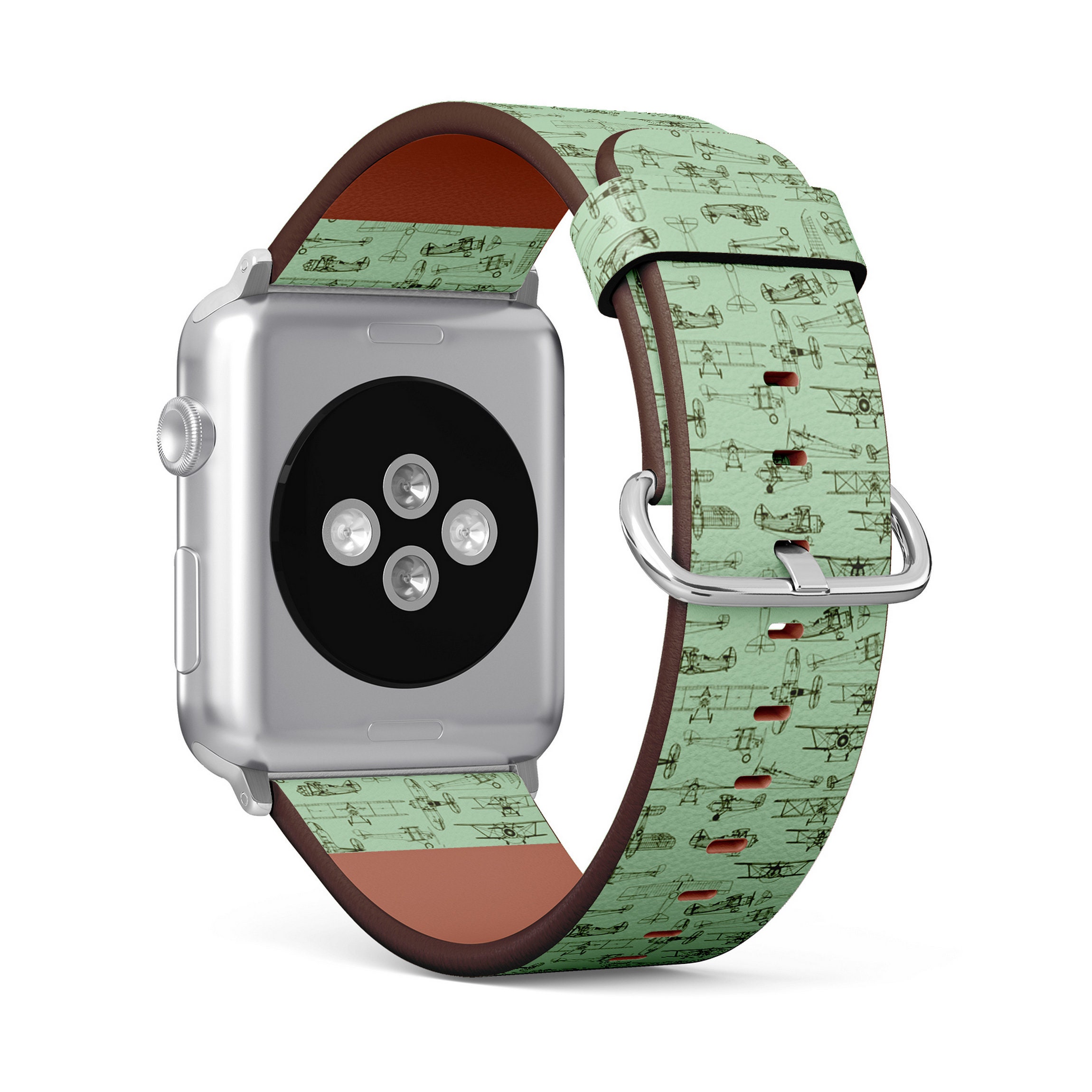 Retro Old Airplanes Print, Apple Watch Band (38mm 40mm 41mm 42mm  49mm), Vegan Faux-Leather Watch Strap Wrist