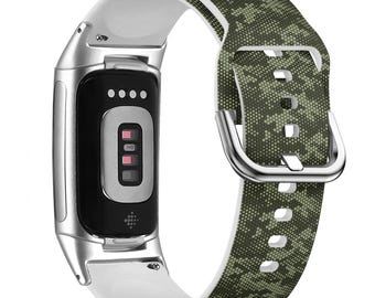 Geometric Camo Watch Band for FitBit Versa 1/2/3 4, FitBit Sense 1/2, FitBit Charge 4/5/6, Silicone Soft Sports Wristband Strap Bracelet