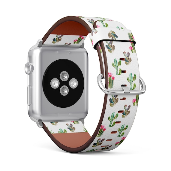 Cactus Succulents Print, Apple Watch Band (38mm 40mm 41mm 42mm  49mm), Vegan Faux-Leather Watch Strap Wrist