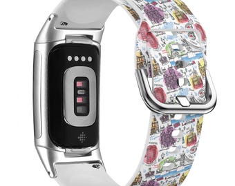 London Landmark Watch Band for FitBit Versa 1/2/3 4, FitBit Sense 1/2, FitBit Charge 4/5/6, Silicone Soft Sport Wristband Strap Bracelet