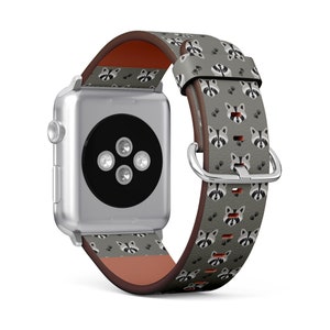 Raccoon Flat Graphics Print, Apple Watch Band (38mm / 40mm / 41mm / 42mm / 49mm), Vegan Faux-Leather Watch Strap Wrist Bracelet.