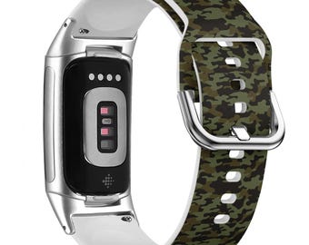 Camouflage Pattern Watch Band for FitBit Versa 1/2/3 4, FitBit Sense 1/2, FitBit Charge 4/5/6, Silicone Soft Sports Wristband Strap Bracelet