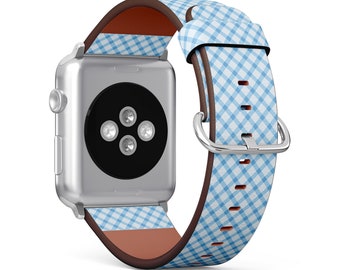 Diagonal Gingham Print, Apple Watch Band (38mm / 40mm / 41mm / 42mm / 49mm), Vegan Faux-Leather Watch Strap Wrist Bracelet.