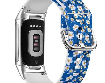 Sunflower Print Watch Band for FitBit Versa 1/2/3 4, FitBit Sense 1/2, FitBit Charge 4/5/6, Silicone Soft Sport Wristband Strap