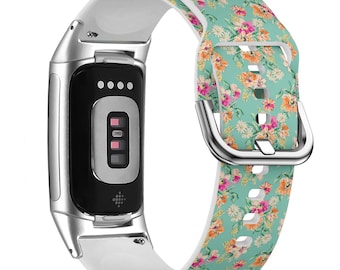 Cinturino per orologio con stampa floreale per FitBit Versa 1/2/3 4, FitBit Sense 1/2, FitBit Charge 4/5/6, cinturino sportivo morbido in silicone