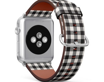 White Black Lumberjack Plaid, Apple Watch Band (38mm / 40mm / 41mm / 42mm / 49mm),Vegan Faux-Leather Watch Strap Wrist Bracelet.