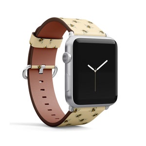 Cute Honey Bee Print, Apple Watch Band (38mm / 40mm / 41mm / 42mm / 49mm), Vegan Faux-Leather Watch Strap Wrist Bracelet.