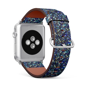 Blue Turquoise Holographic Print, Apple Watch Band ( 38mm / 40mm / 42mm / 44mm / 45mm), Vegan Faux-Leather Watch Strap Wrist Bracelet.