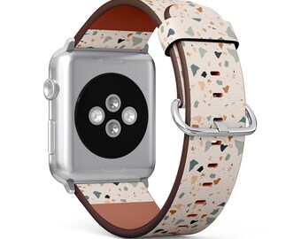 Beautiful Terrazzo Print, Apple Watch Band (38mm / 40mm / 41mm / 42mm / 49mm), Vegan Faux-Leather Watch Strap Wrist Bracelet.