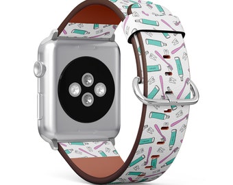 Dental Care Instruments Prints , Apple Watch Band (38mm / 40mm / 41mm / 42mm / 49mm),Vegan Faux-Leather Watch Wrist Bracelet.