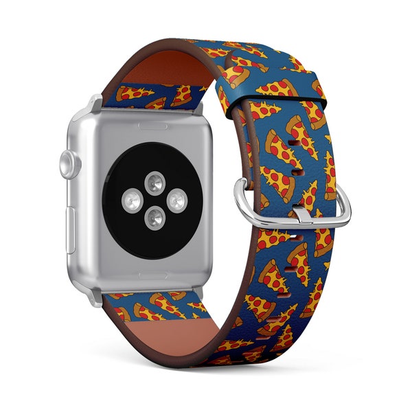 Pizza Doodle Print, Apple Watch Band (38mm / 40mm / 41mm / 42mm / 49mm), Vegan Faux-Leather Watch Strap Wrist Bracelet.