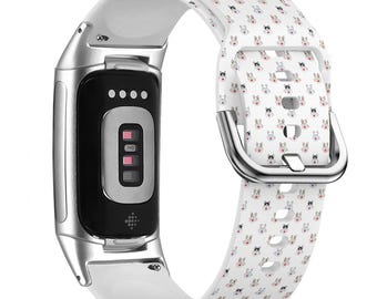 Dog French Bulldog Watch Band for FitBit Versa 1/2/3 4, FitBit Sense 1/2, FitBit Charge 4/5/6, Silicone Soft Sports Wristband Strap Bracelet