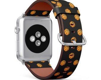 Universal Basketballs Print, Apple Watch Band (38mm / 40mm / 41mm / 42mm / 49mm), Vegan Faux-Leather Watch Strap Wrist Bracelet.