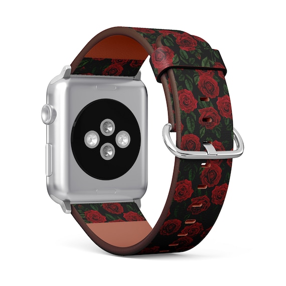 Red Roses Print Apple Watch Band 38mm 40mm 41mm 42mm 49mm Vegan Faux leather Watch Strap Wrist Bracelet. Etsy