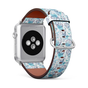Seashells On Beach Print, Apple Watch Band (38mm / 40mm / 41mm / 42mm / 49mm), Vegan Faux-Leather Watch Strap Wrist Bracelet.