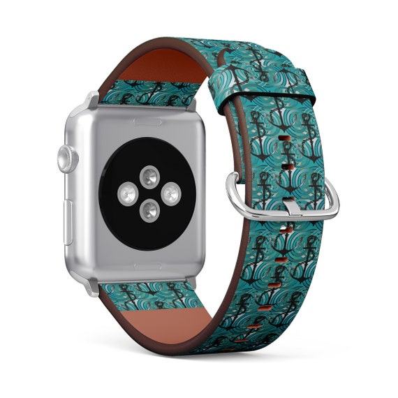 Sea Anchors Nautical Print Apple Watch Band 38mm 40mm 41mm 42mm 49mm Vegan Faux Leather Watch Strap Wrist Bracelet
