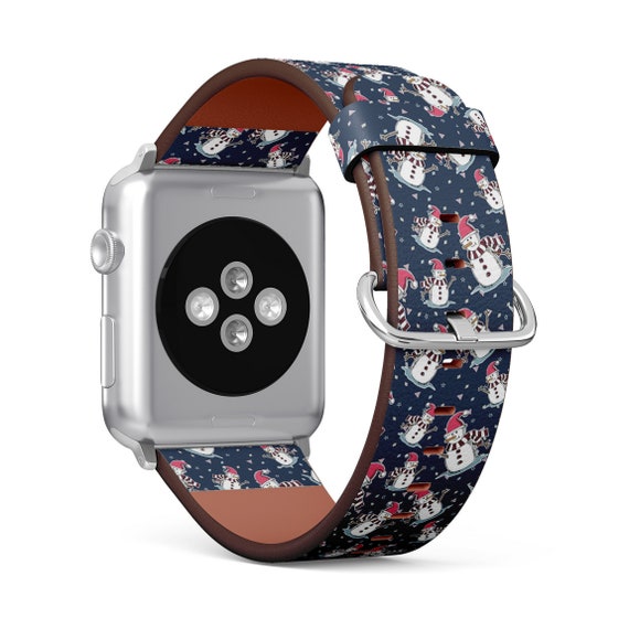 Cute Snowman Print Apple Watch Band 38mm 40mm 41mm 42mm 49mm Vegan Faux Leather Watch Strap Wrist Bracelet