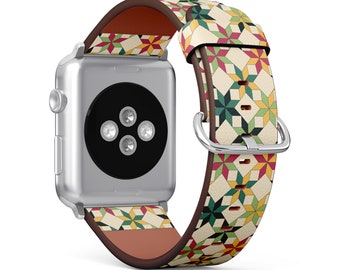 Quilt Pattern Print, Apple Watch Band (38mm / 40mm / 41mm / 42mm / 49mm), Vegan Faux-Leather Watch Strap Wrist Bracelet.