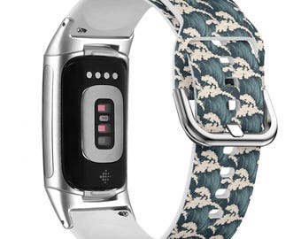 Ocean Waves Sea Watch Band for FitBit Versa 1/2/3 4, FitBit Sense 1/2, FitBit Charge 4/5/6, Silicone Soft Sports Wristband Strap Bracelet