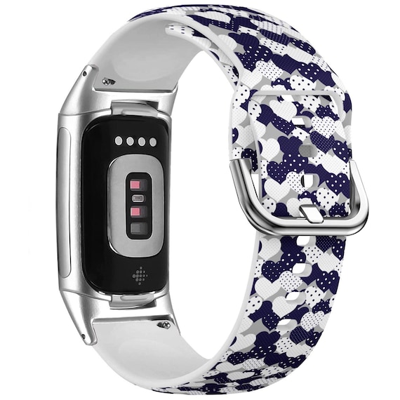 Navy Blue White Heart Watch Band for Fitbit Versa 1/2/3 4, Fitbit
