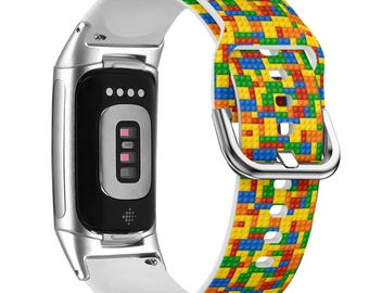 Construction Block Watch Band for FitBit Versa 1/2/3 4, FitBit Sense 1/2, FitBit Charge 4/5/6, Silicone Soft Sports Wristband Strap Bracelet