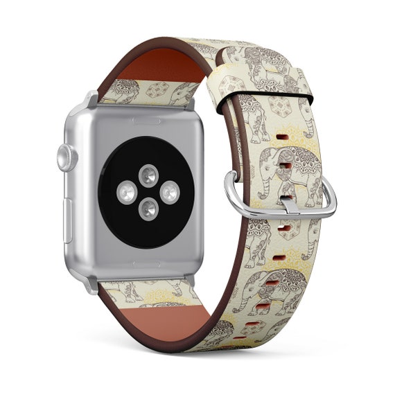 Beautiful Tribal Baby Elephant Print Apple Watch Band 38mm 40mm 42mm 44mm 45mm Vegan Faux Leather Watch Strap Wrist Bracelet