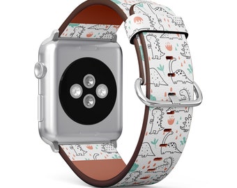 Cute Dinosaurs Tropic Funny Print, Apple Watch Band (38mm / 40mm / 41mm / 42mm / 49mm), Vegan Faux-Leather Watch Strap Bracelet.