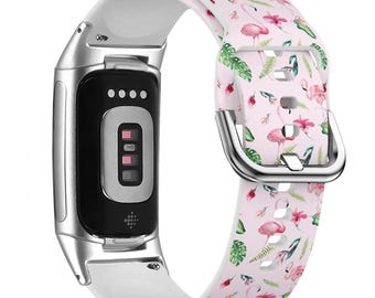Pulseira de relógio Tropical Flamingo para FitBit Versa 1/2/3 4, FitBit Sense 1/2, FitBit Charge 4/5/6, pulseira esportiva macia de silicone