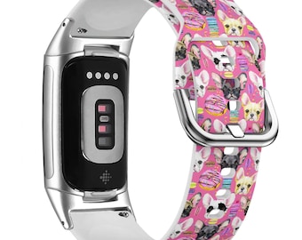 Cute French BullDog Watch Band for FitBit Versa 1/2/3 4, FitBit Sense 1/2, FitBit Charge 4/5/6 Silicone Soft Sports Wristband Strap Bracelet