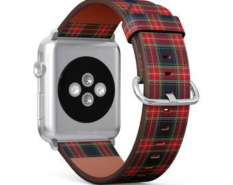 Tartan Scottish Plaid Print, Apple Watch Band (38mm / 40mm / 41mm / 42mm / 49mm), Vegan Faux-Leather Watch Strap Wrist Bracelet.